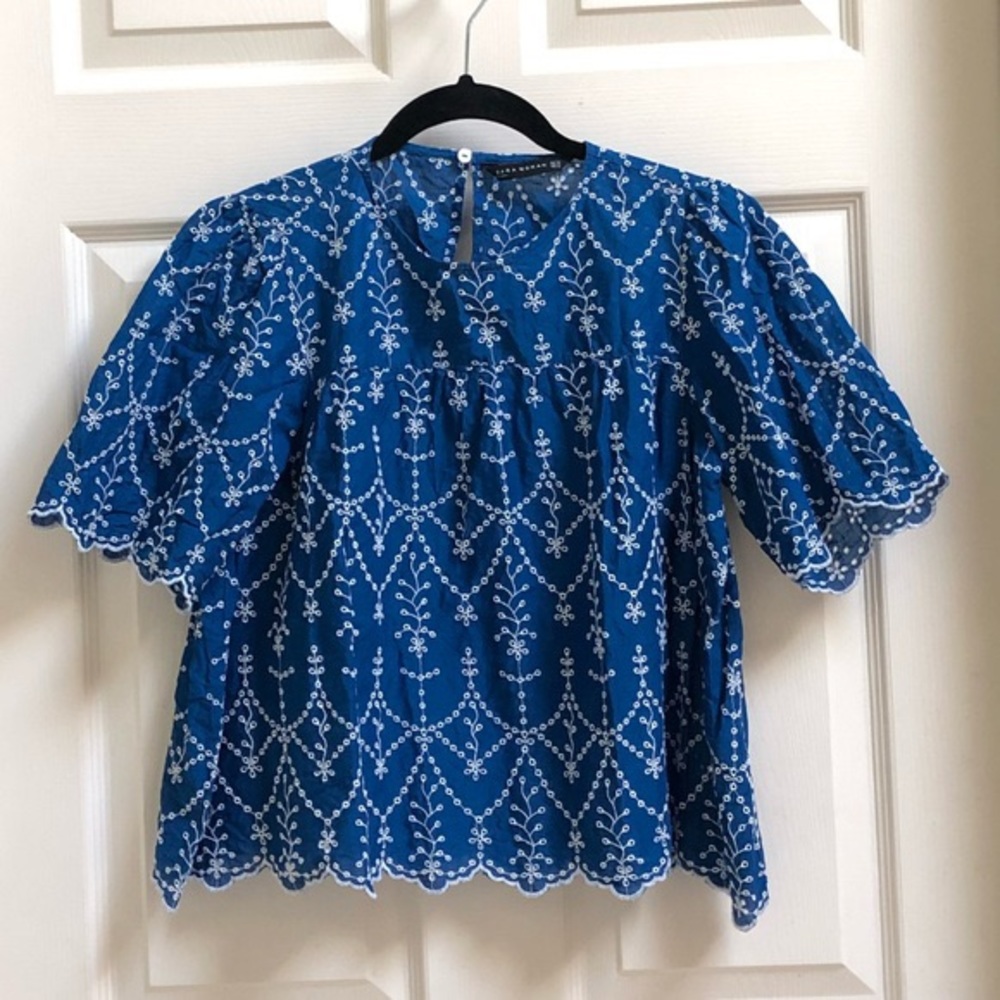 Zara Royal Blue Embroidered Blouse